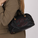 Chanel Stitched CC Bowling Bag Black Calfskin AGHW