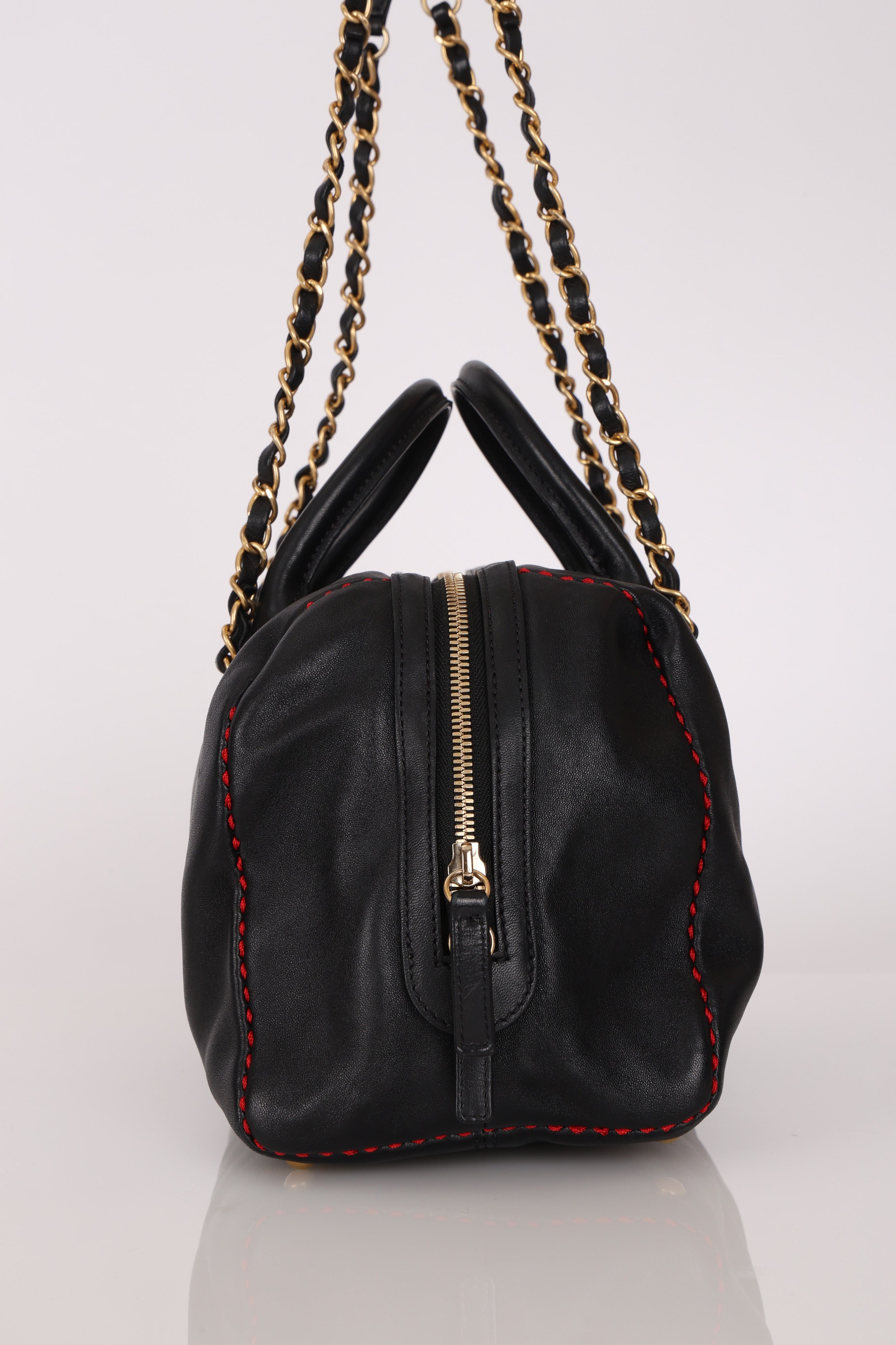 Chanel Stitched CC Bowling Bag Black Calfskin AGHW