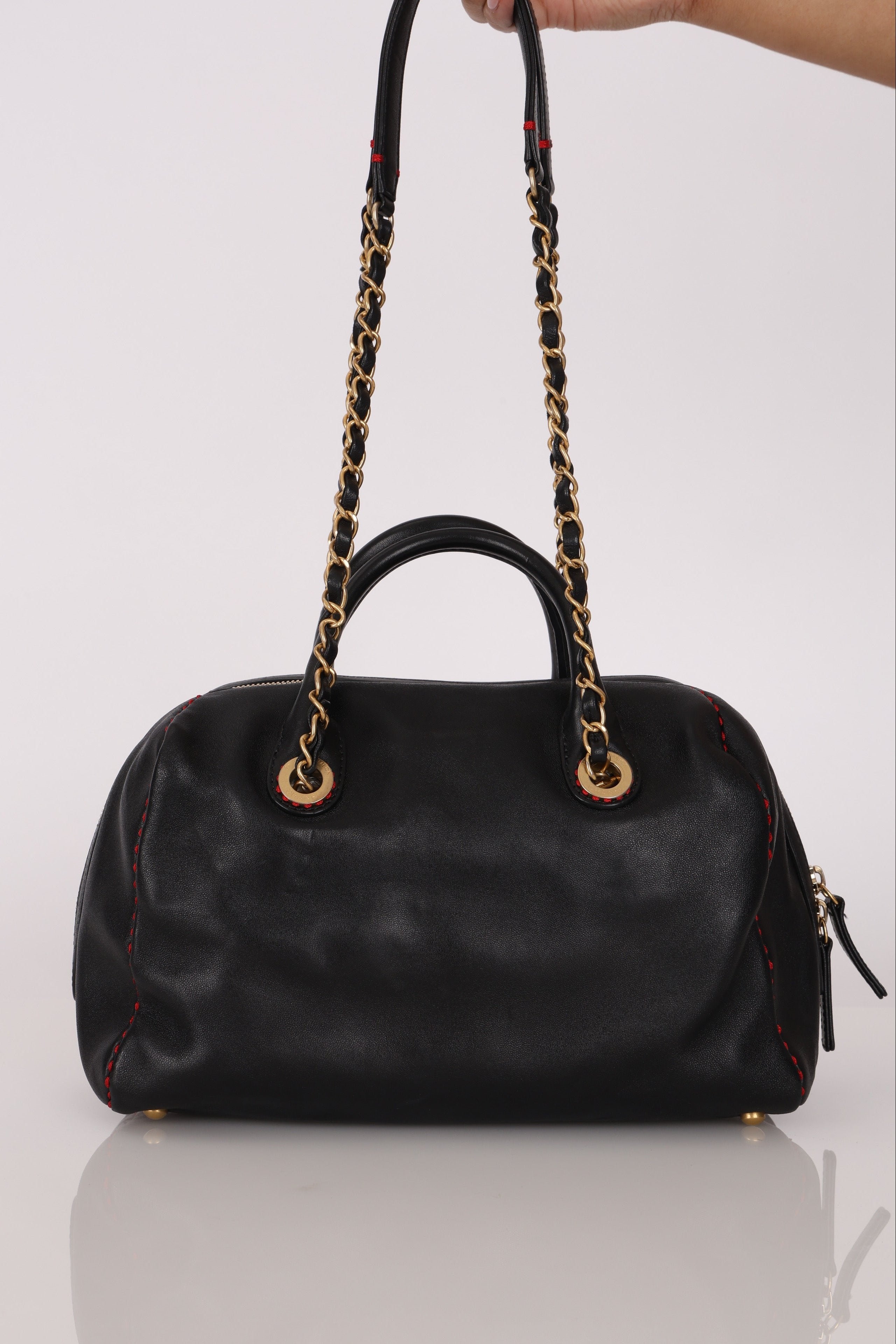 Chanel Stitched CC Bowling Bag Black Calfskin AGHW
