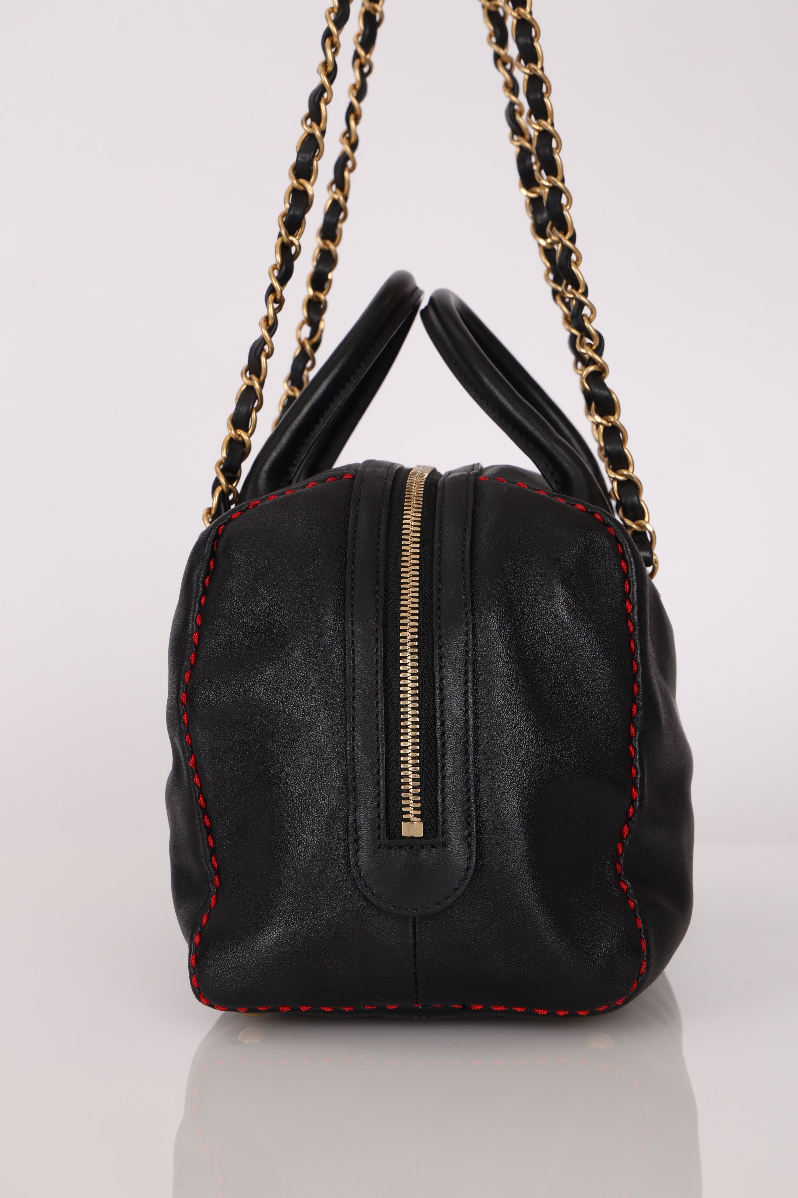 Chanel Stitched CC Bowling Bag Black Calfskin AGHW