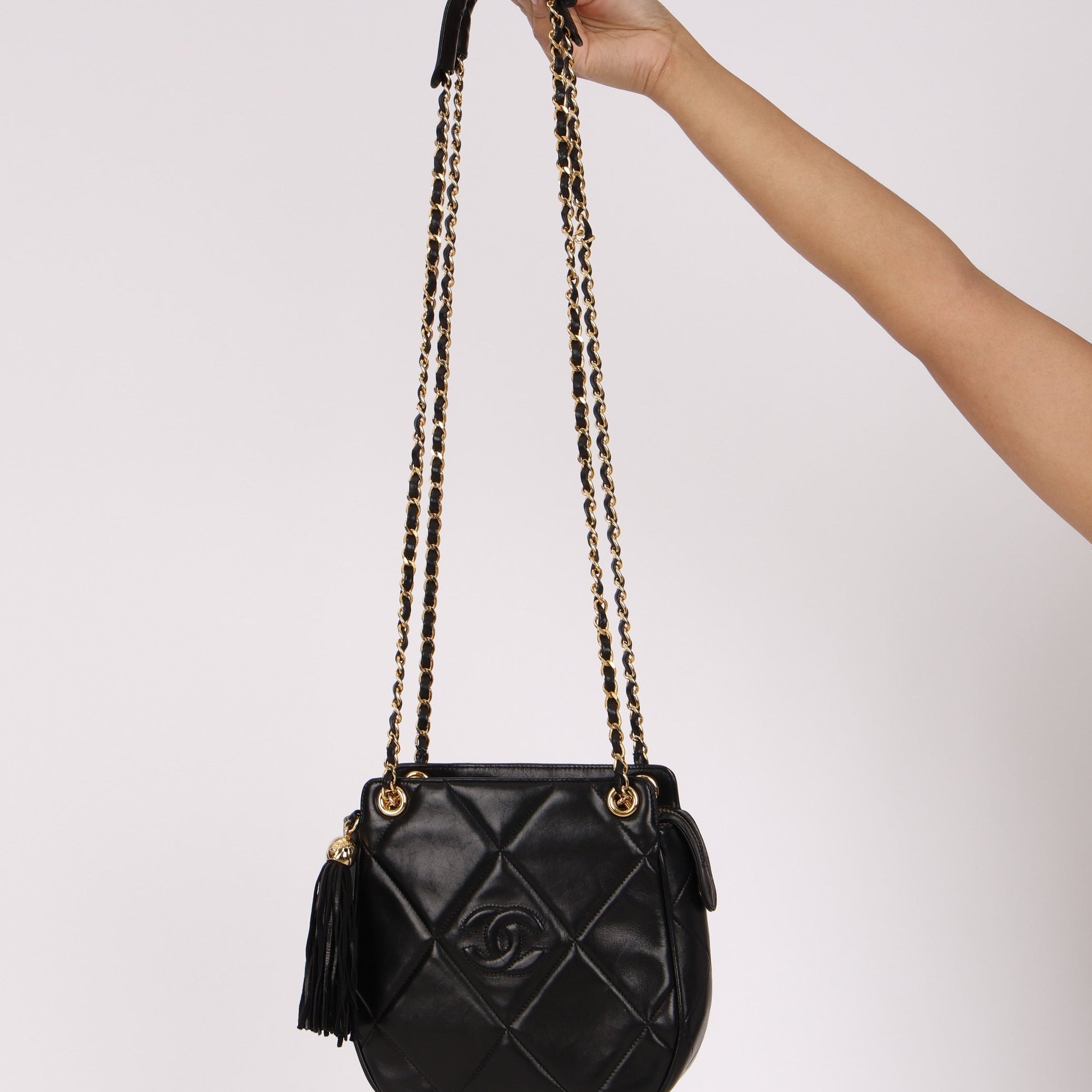 Chanel CC Tassel Bag Black Lambskin 24K GP