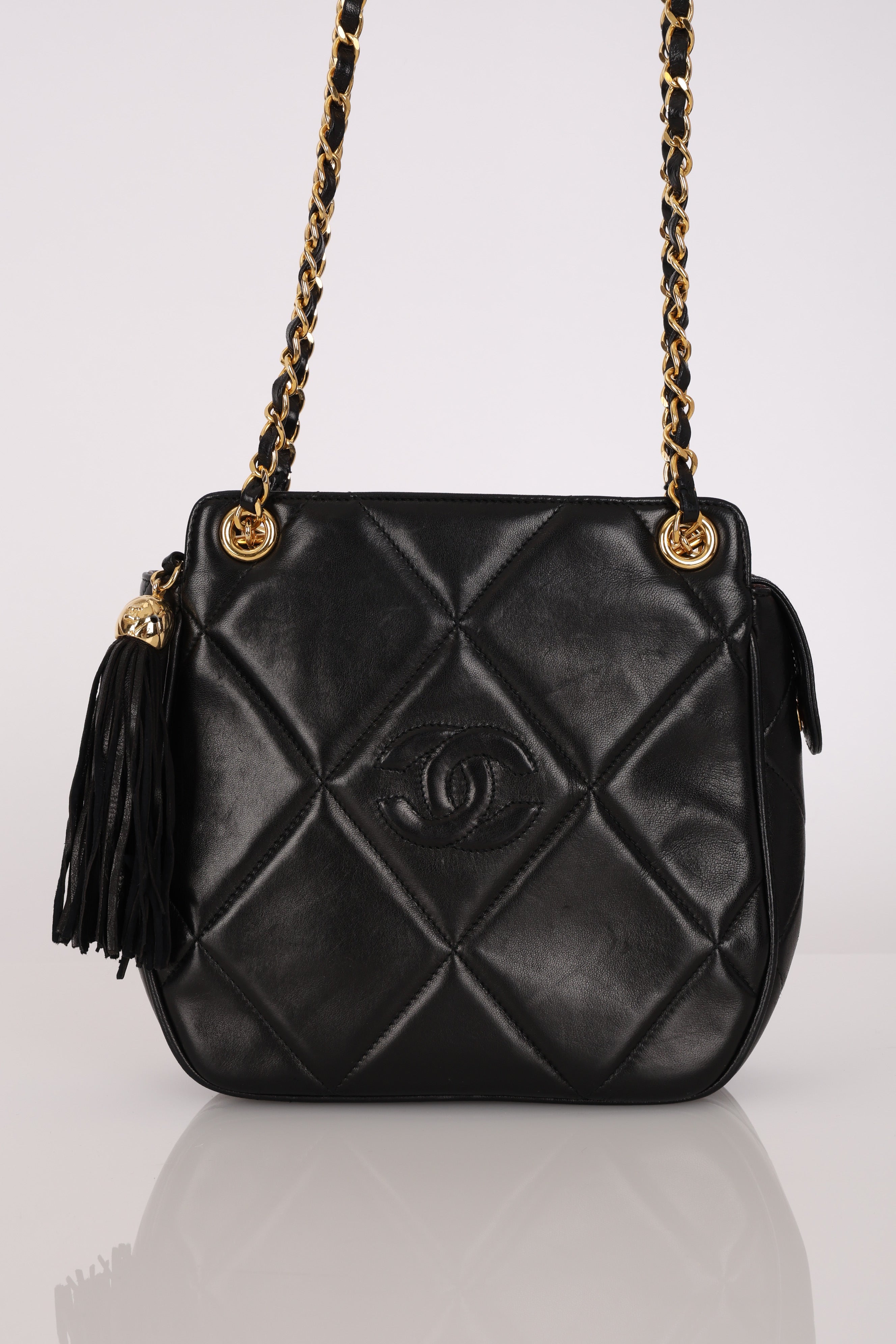 Chanel CC Tassel Bag Black Lambskin 24K GP