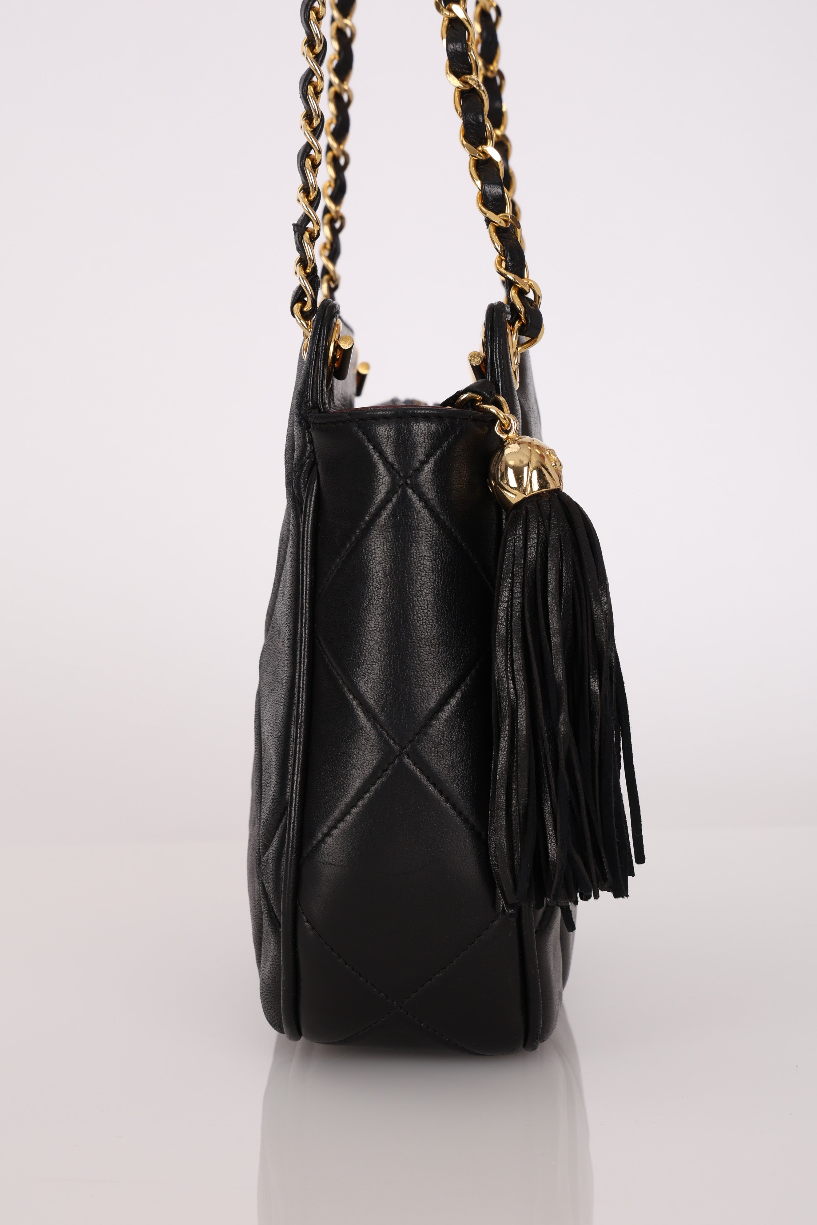 Chanel CC Tassel Bag Black Lambskin 24K GP