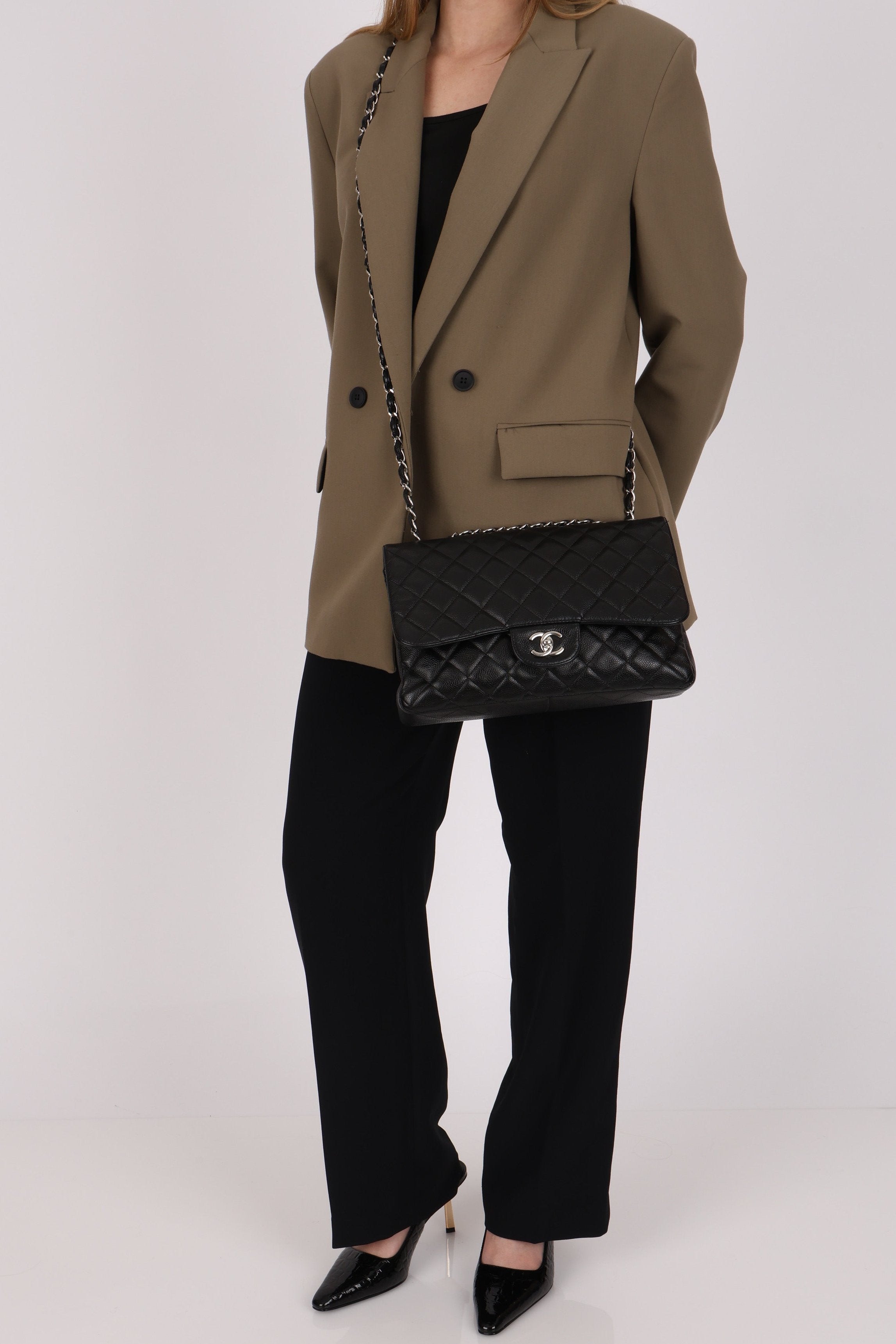 Chanel Jumbo Single Flap Black Caviar SHW