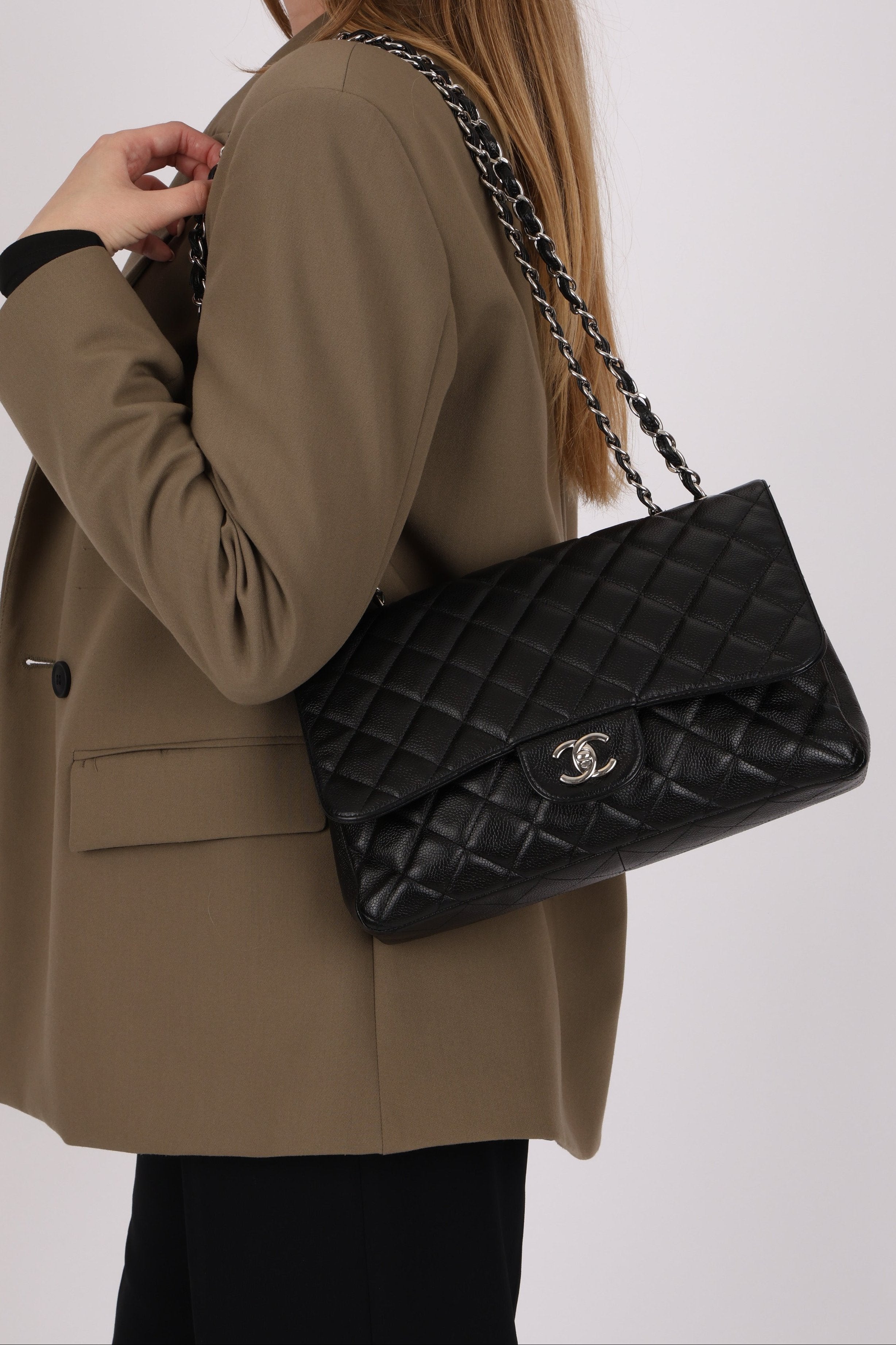 Chanel Jumbo Single Flap Black Caviar SHW