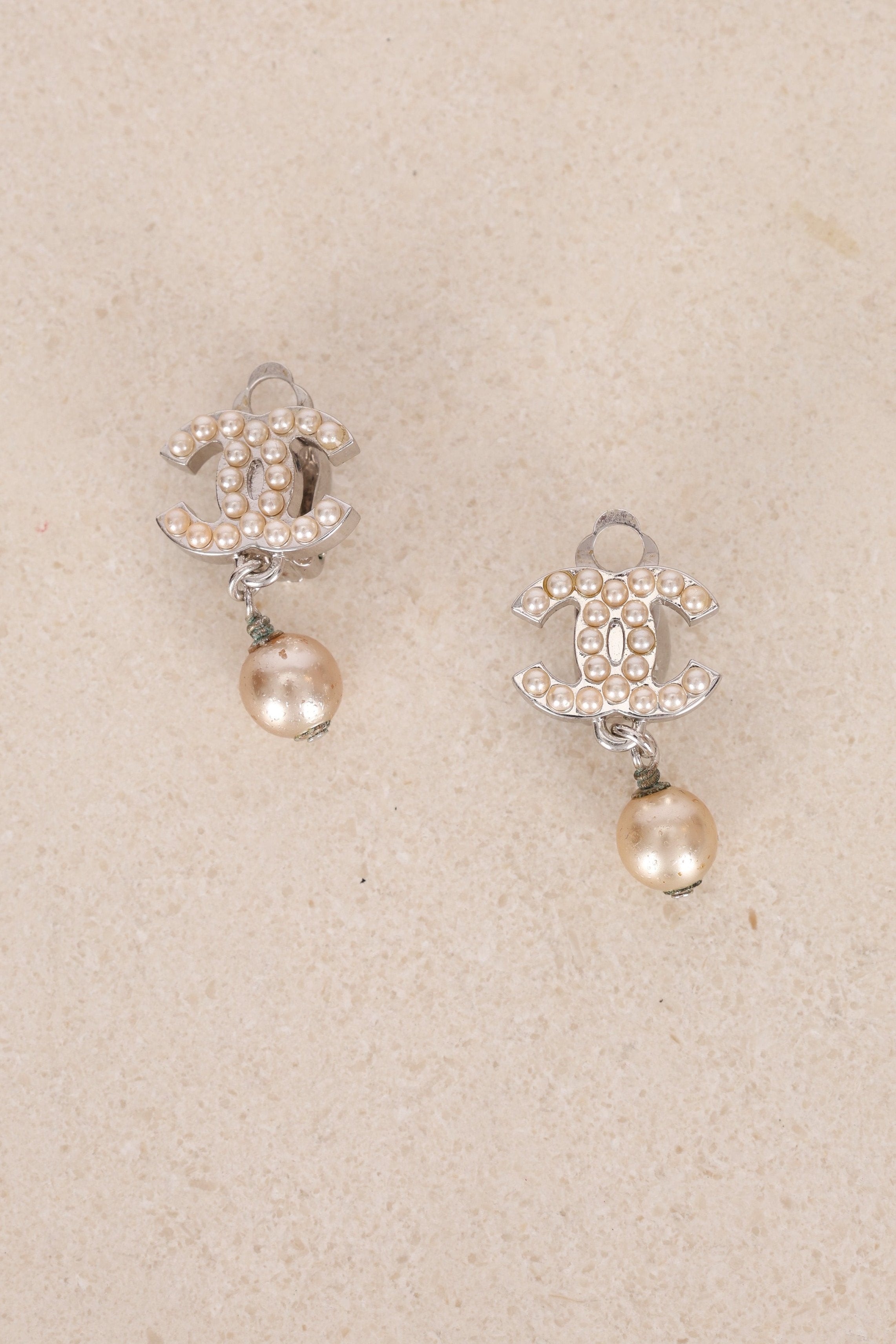 Chanel CC Pearl Drop Clip-On Earrings