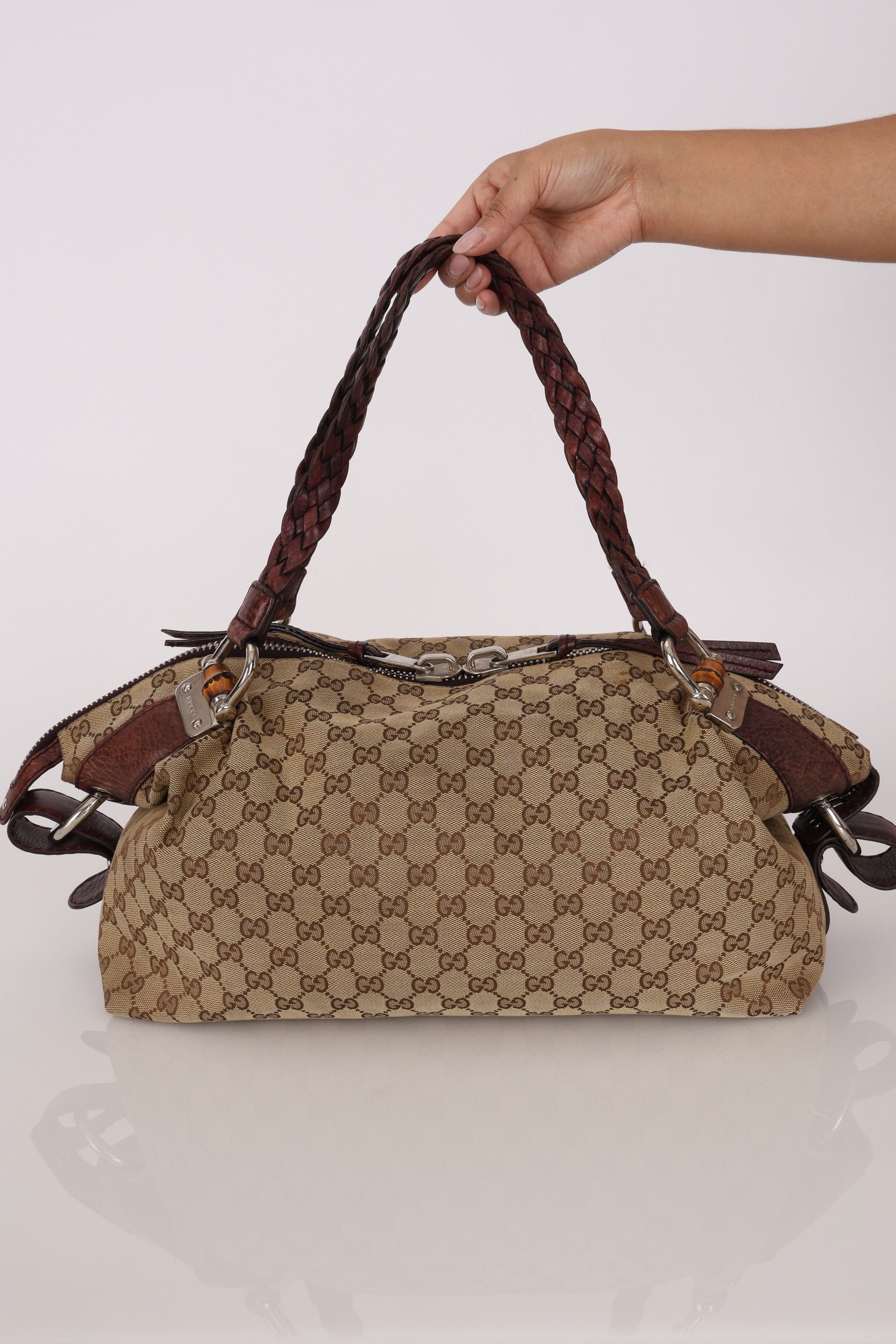 Gucci Medium Monogram Bamboo Bar Tote
