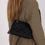 Chanel CC Shoulder Bag Black Satin 24K GP