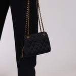 Chanel CC Shoulder Bag Black Satin 24K GP