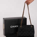Chanel CC Shoulder Bag Black Satin 24K GP