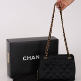 Chanel CC Shoulder Bag Black Satin 24K GP