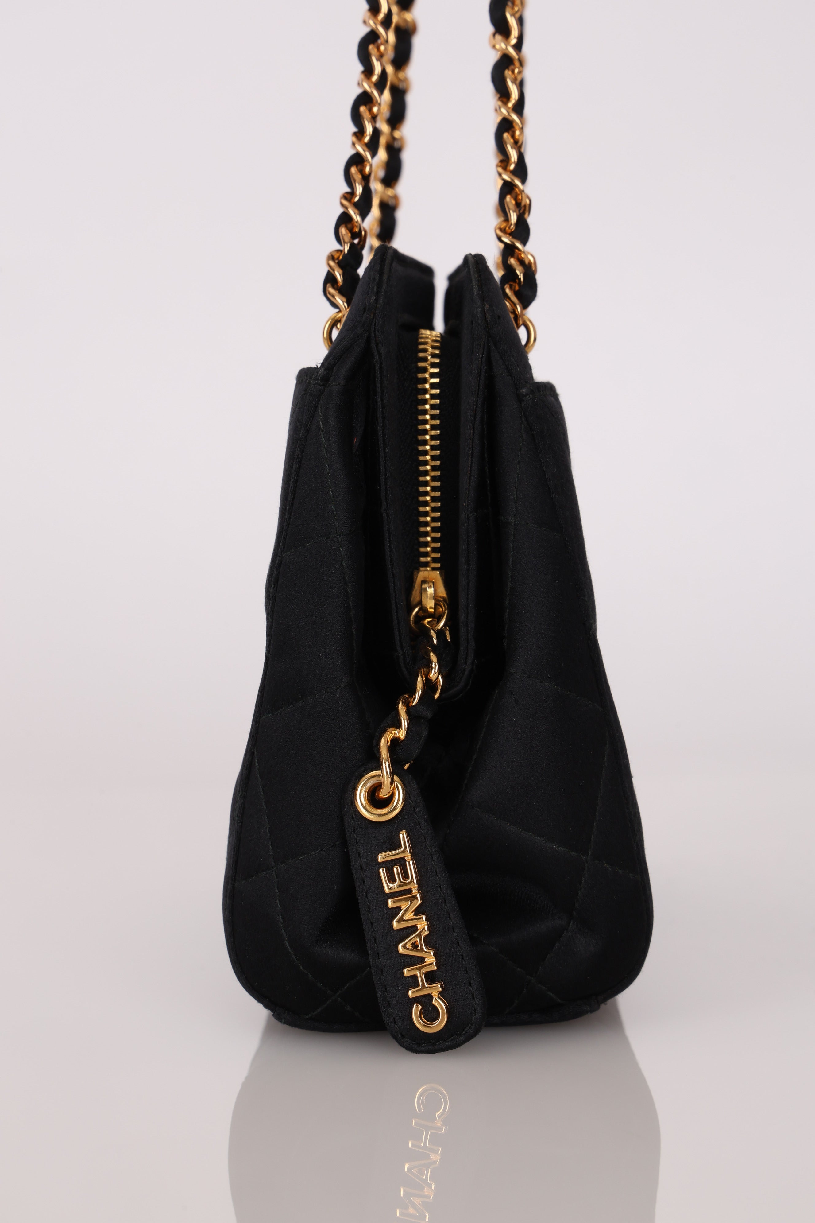 Chanel CC Shoulder Bag Black Satin 24K GP