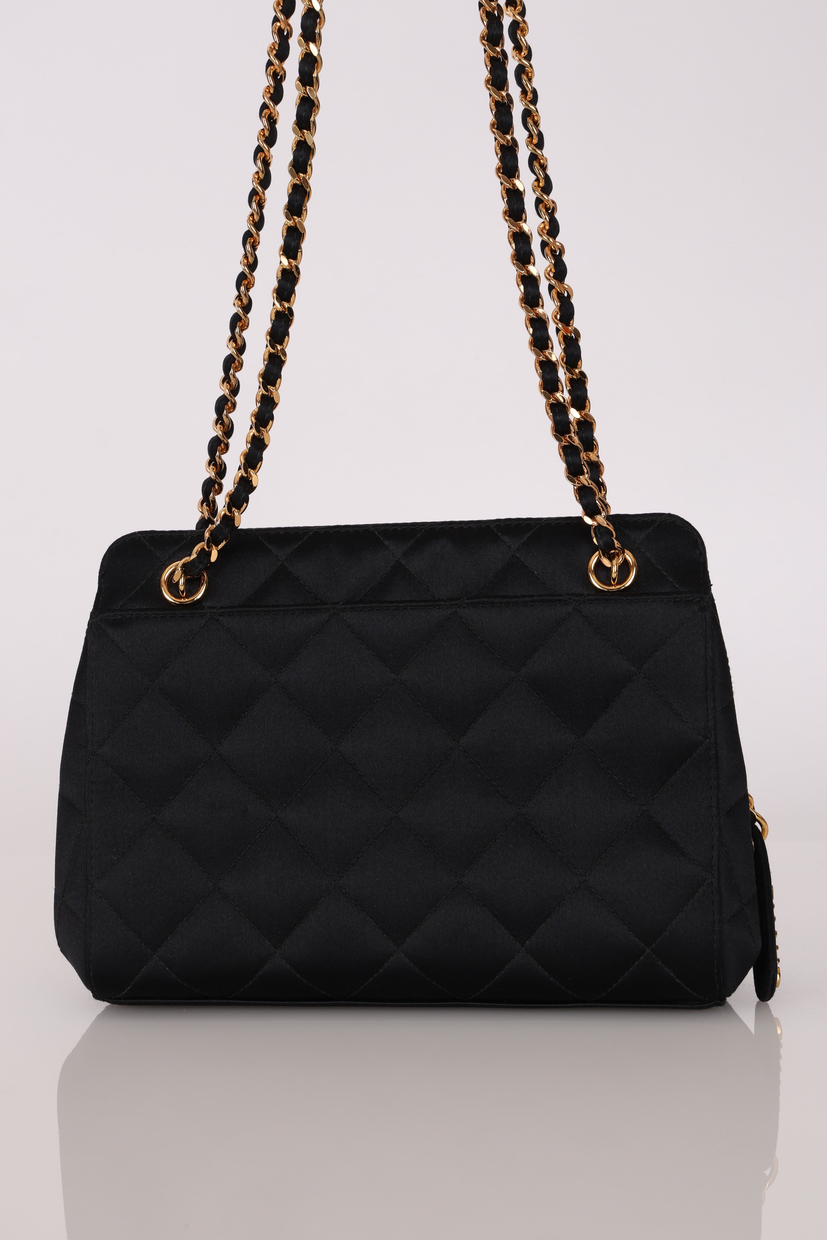 Chanel CC Shoulder Bag Black Satin 24K GP