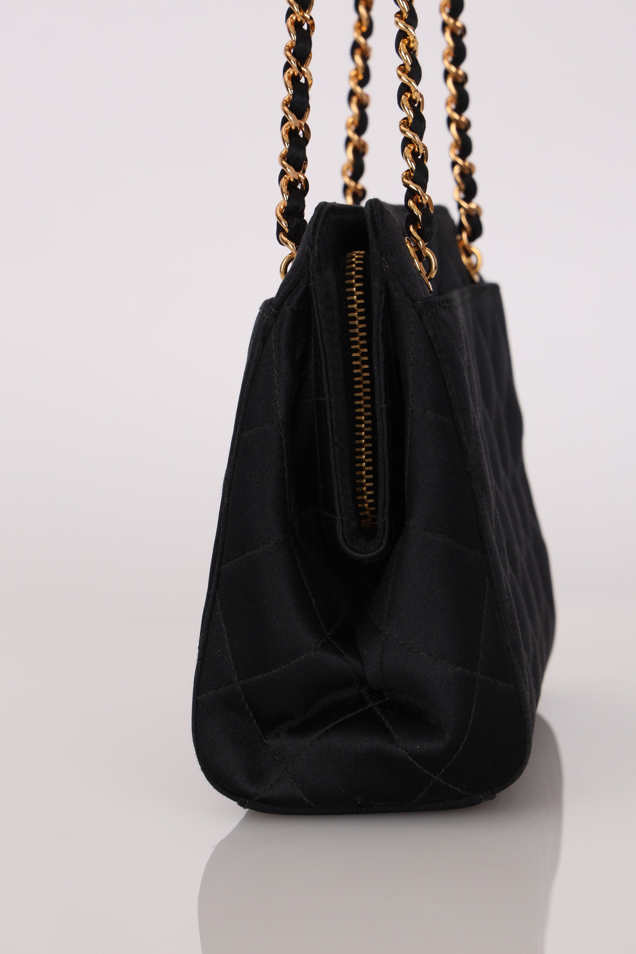 Chanel CC Shoulder Bag Black Satin 24K GP