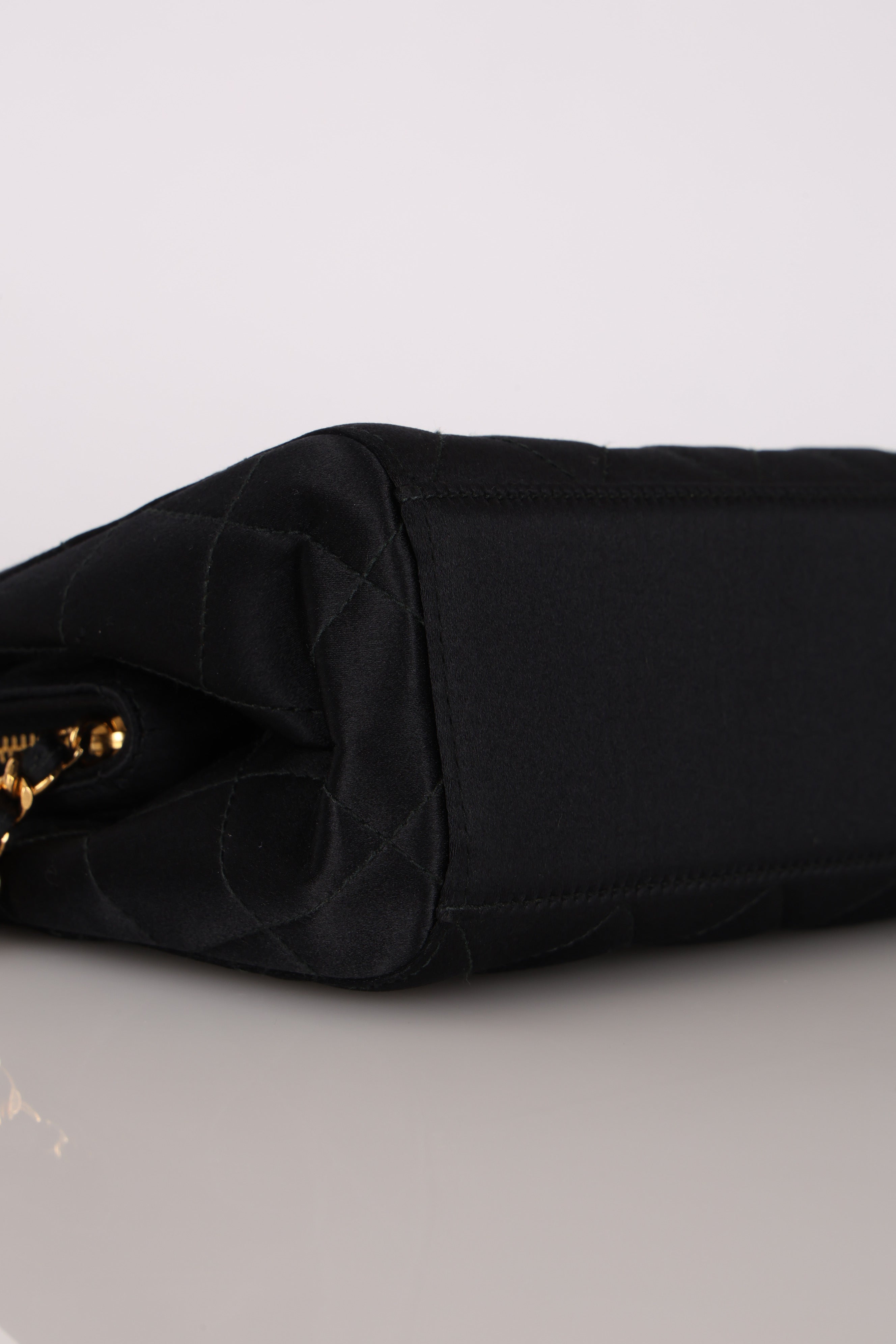 Chanel CC Shoulder Bag Black Satin 24K GP
