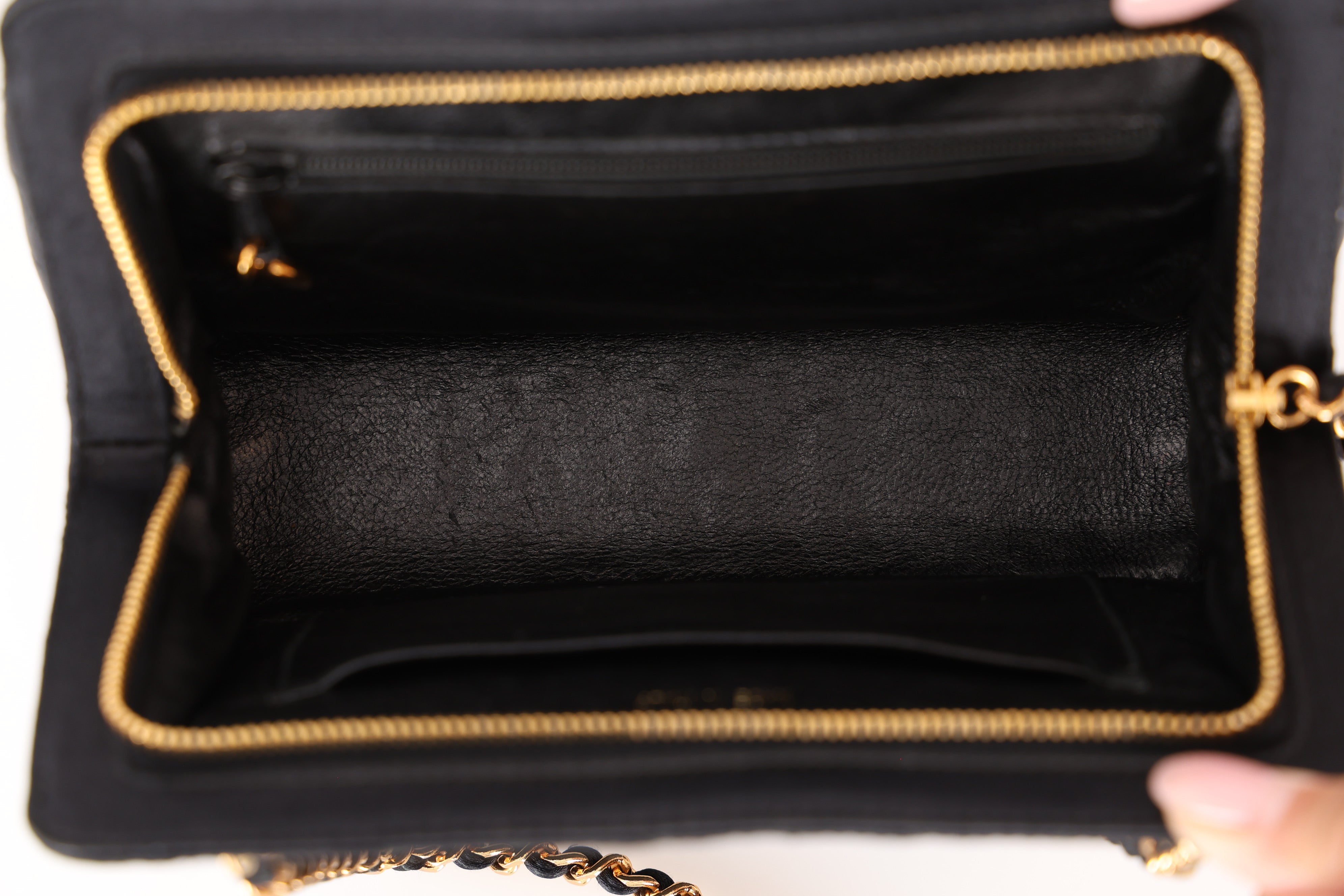 Chanel CC Shoulder Bag Black Satin 24K GP