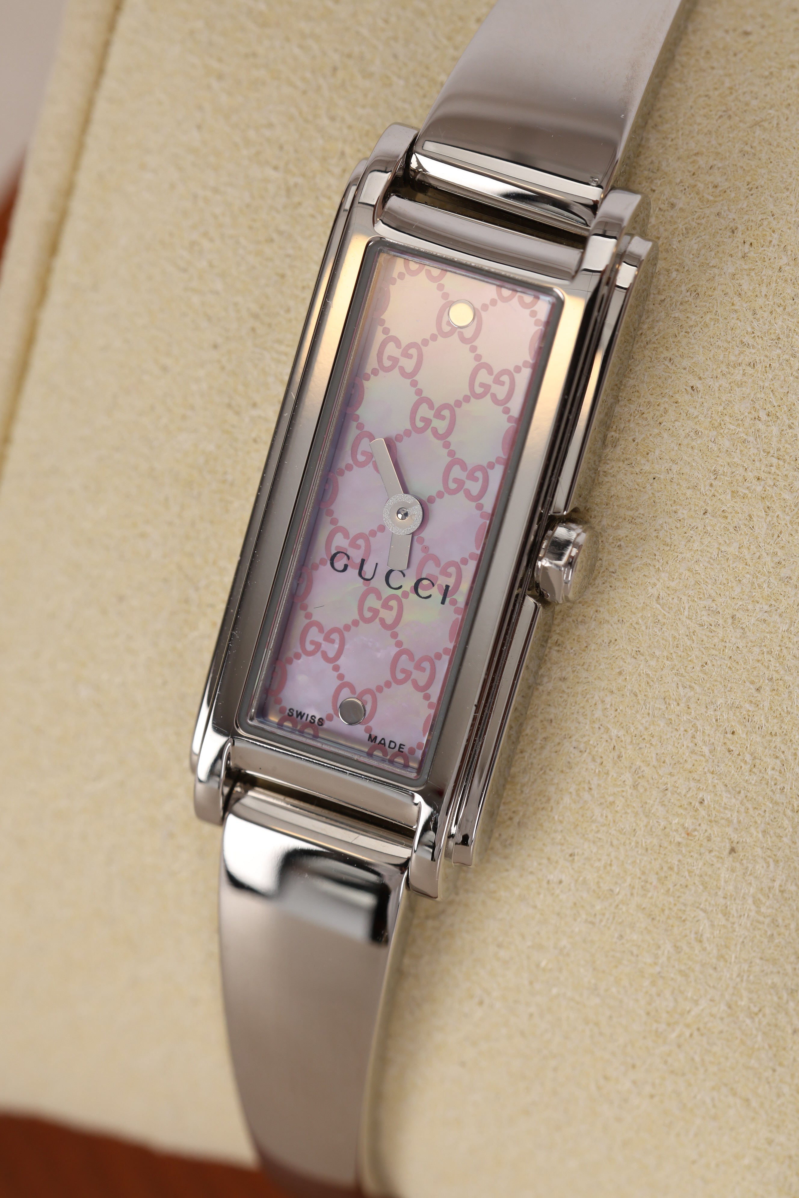 Gucci Pink Monogram Silver Watch