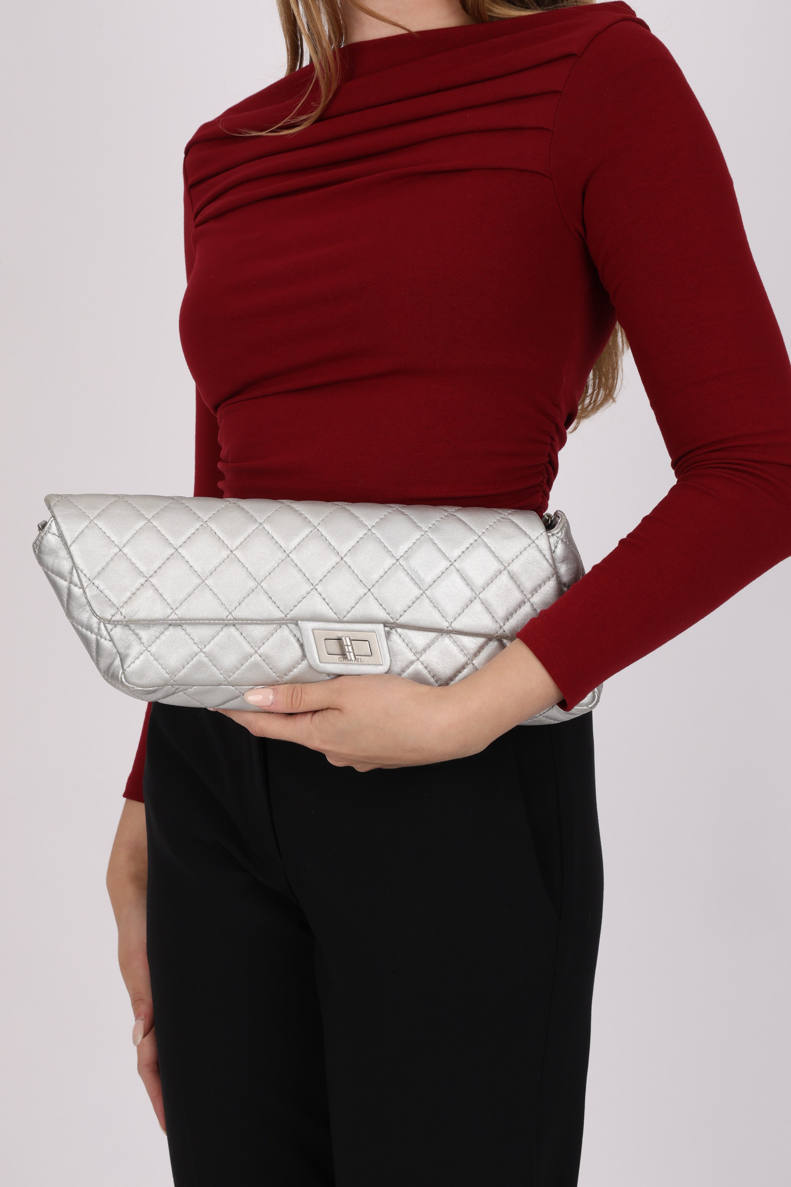 Chanel 2.55 Reissue Clutch with Chain Metallic Silver Lambskin BSHW