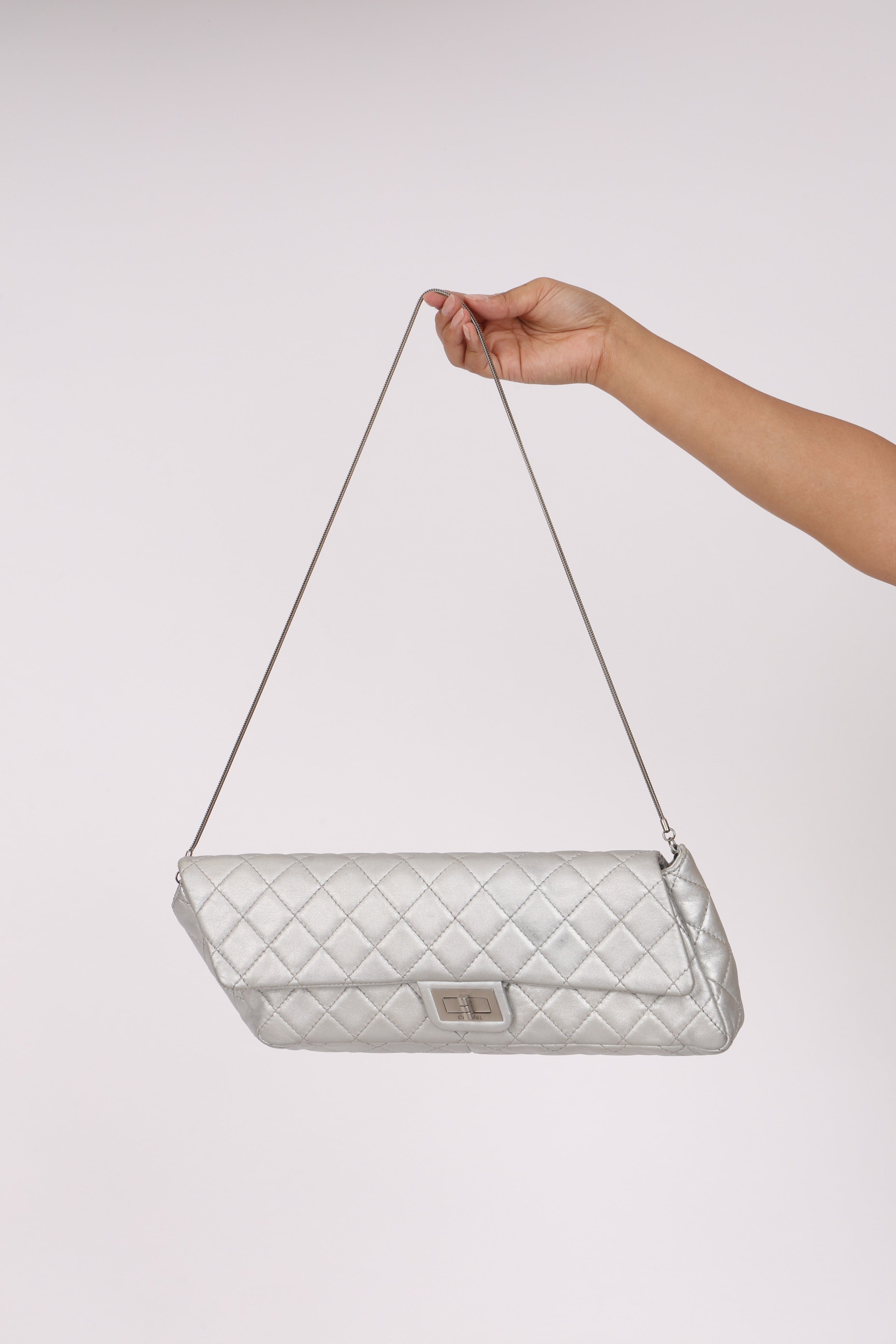 Chanel 2.55 Reissue Clutch with Chain Metallic Silver Lambskin BSHW
