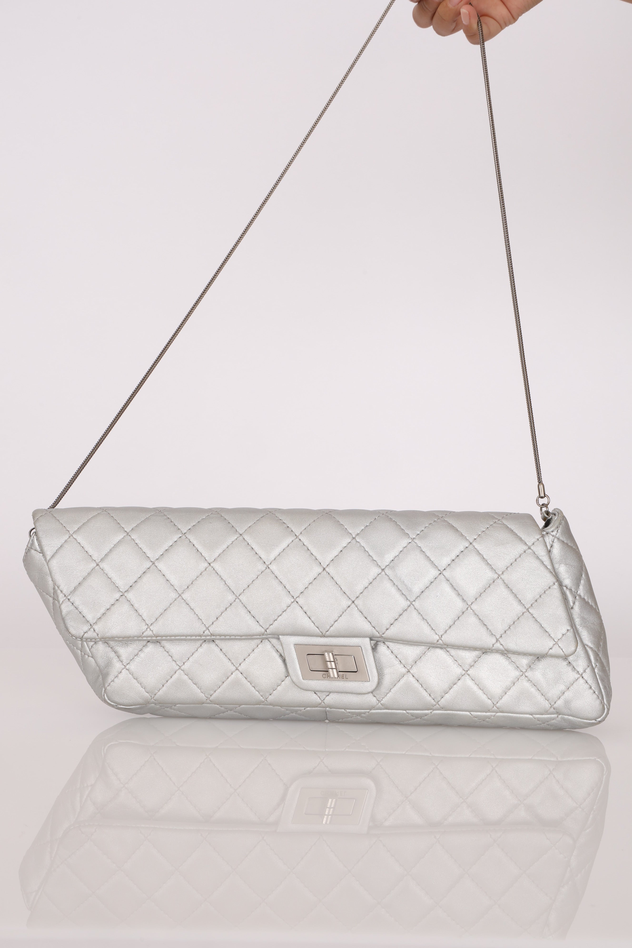 Chanel 2.55 Reissue Clutch with Chain Metallic Silver Lambskin BSHW