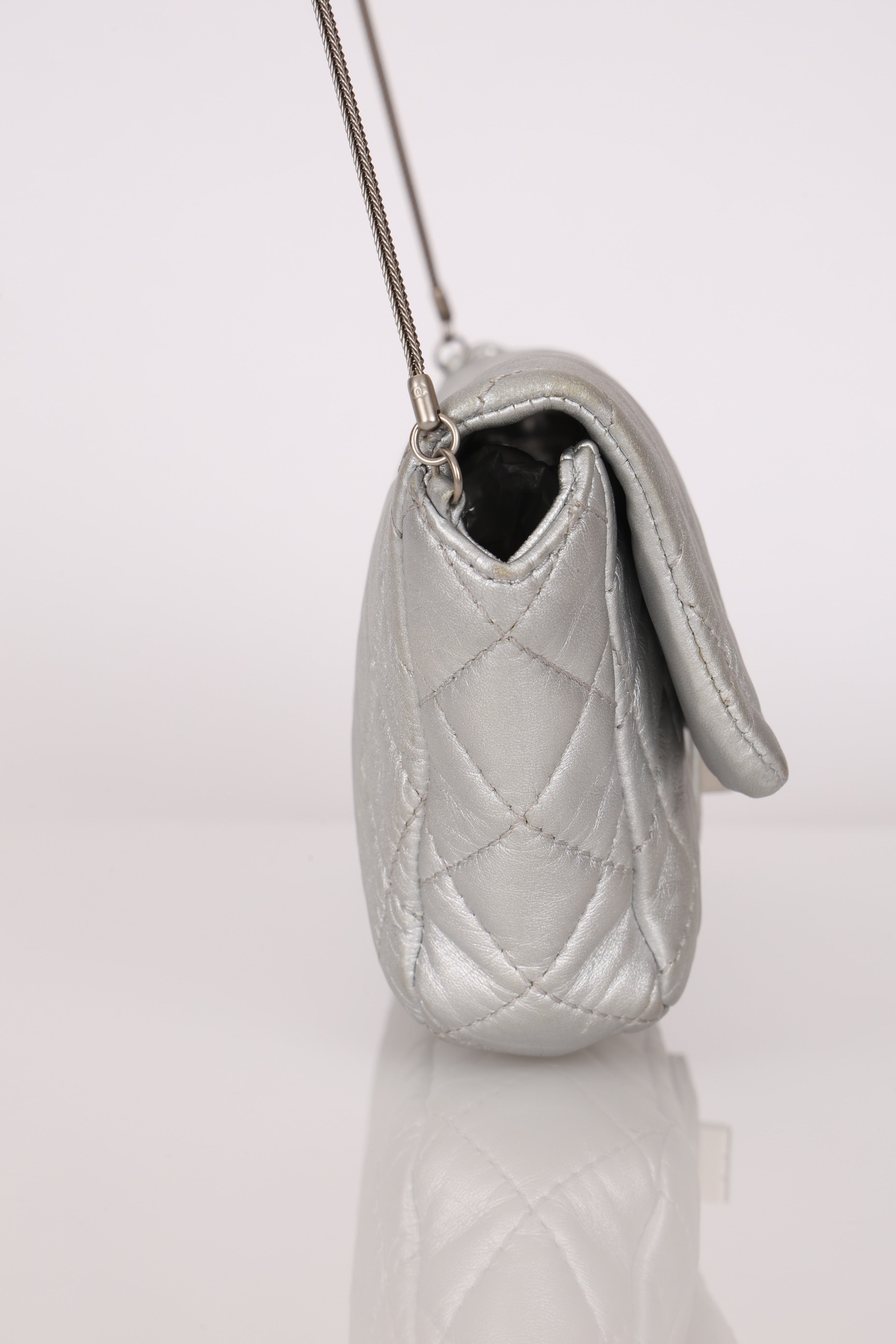 Chanel 2.55 Reissue Clutch with Chain Metallic Silver Lambskin BSHW