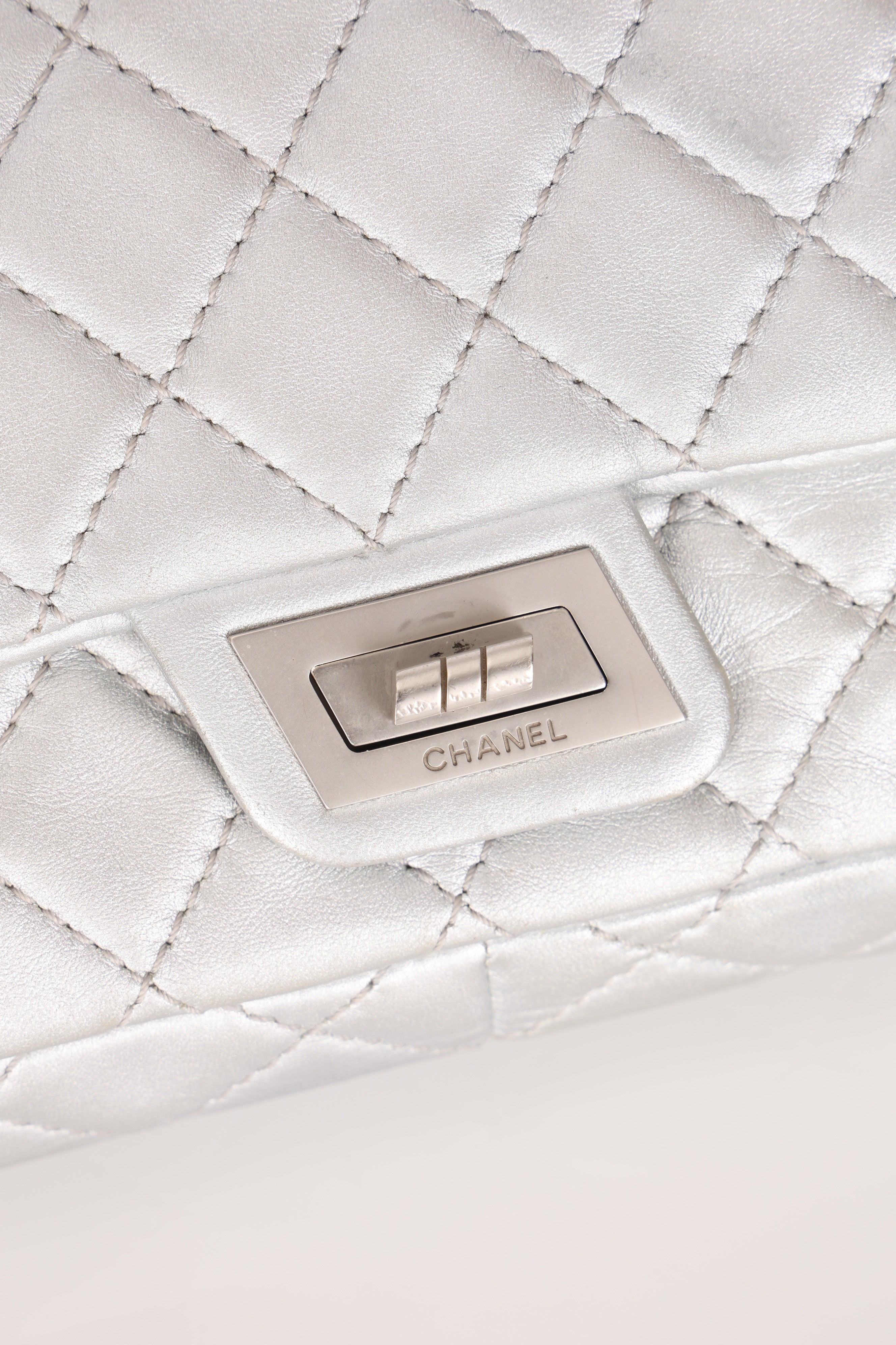 Chanel 2.55 Reissue Clutch with Chain Metallic Silver Lambskin BSHW