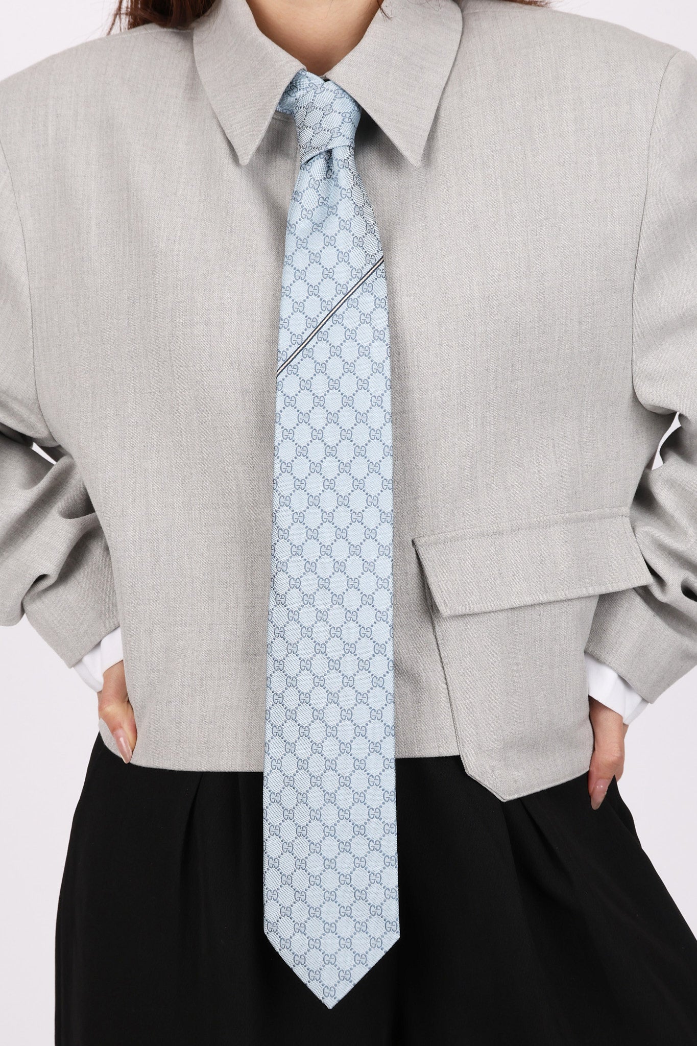 Gucci Monogram Blue Satin Tie
