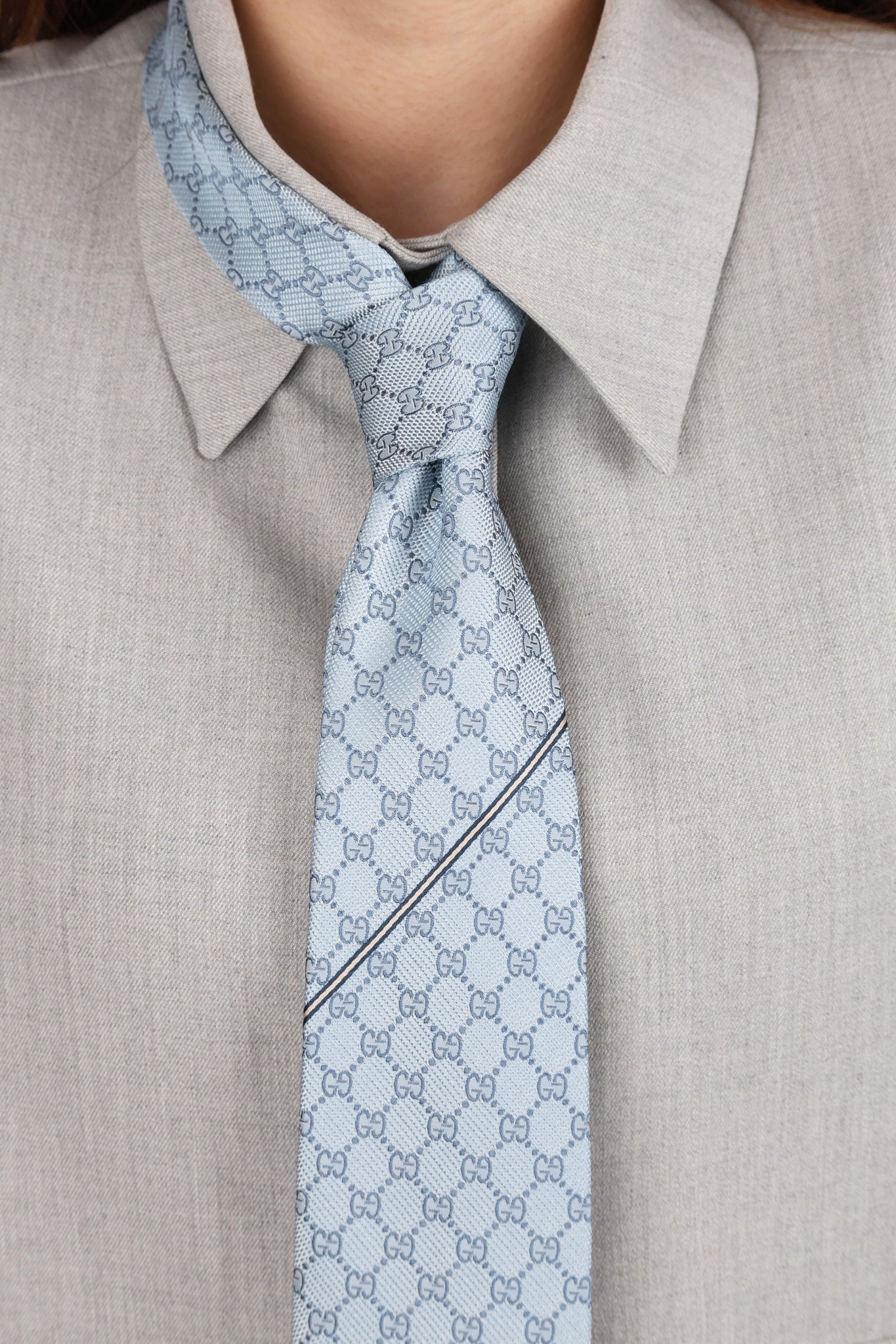 Gucci Monogram Blue Satin Tie