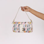 Fendi Zucca Multicolor Embroidered White Baguette
