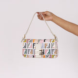 Fendi Zucca Multicolor Embroidered White Baguette