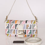 Fendi Zucca Multicolor Embroidered White Baguette