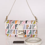 Fendi Zucca Multicolor Embroidered White Baguette