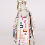 Fendi Zucca Multicolor Embroidered White Baguette