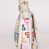Fendi Zucca Multicolor Embroidered White Baguette