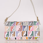 Fendi Zucca Multicolor Embroidered White Baguette