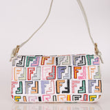 Fendi Zucca Multicolor Embroidered White Baguette
