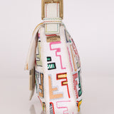 Fendi Zucca Multicolor Embroidered White Baguette