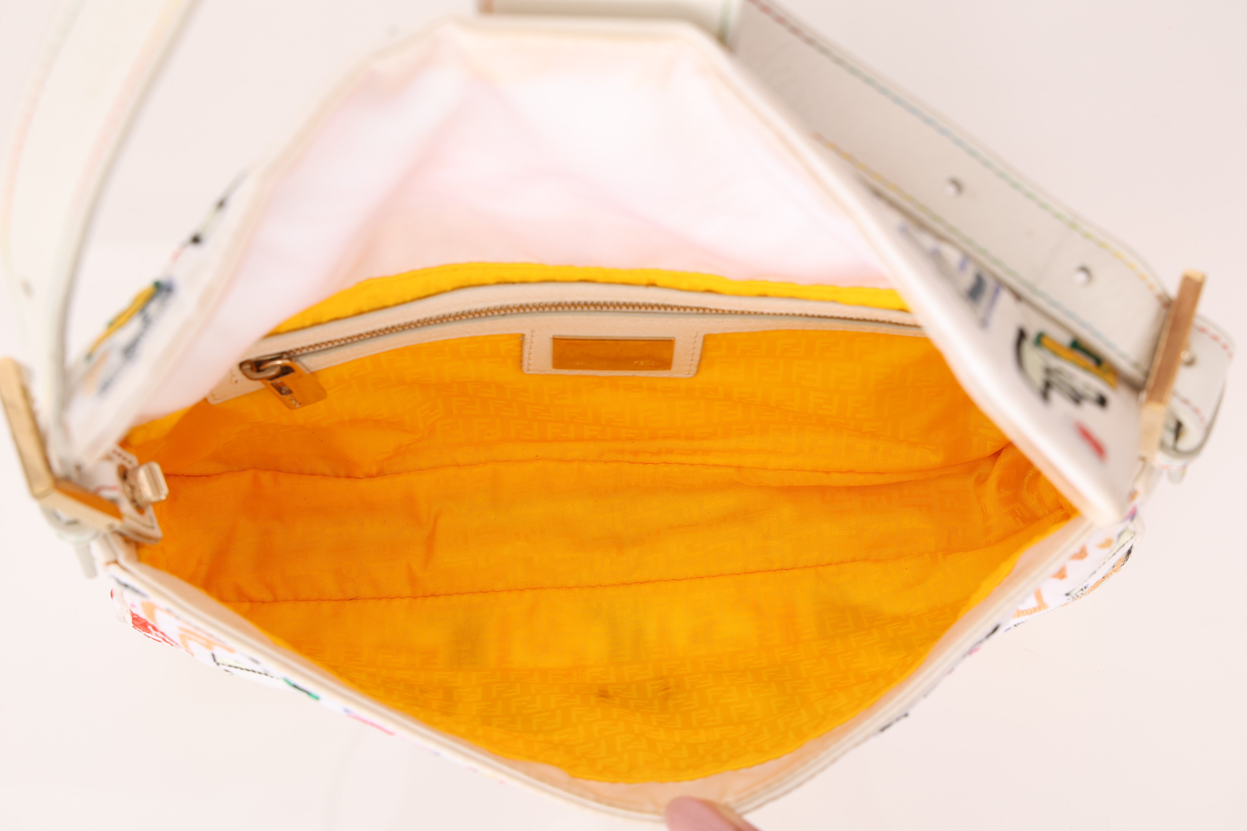 Fendi Zucca Multicolor Embroidered White Baguette