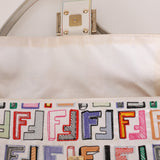 Fendi Zucca Multicolor Embroidered White Baguette