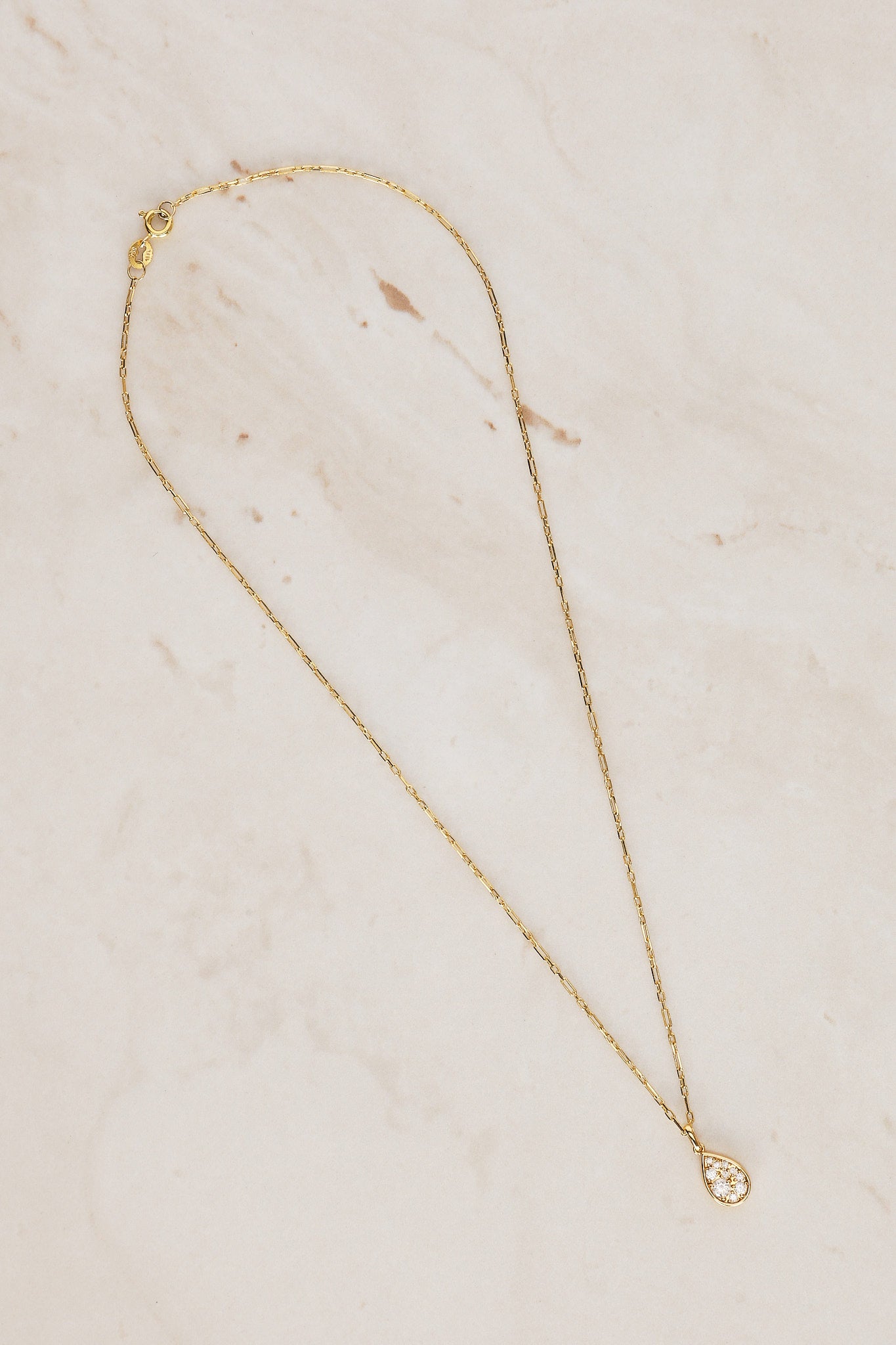 18K Yellow Gold and Diamond Drop Charm Chain Necklace