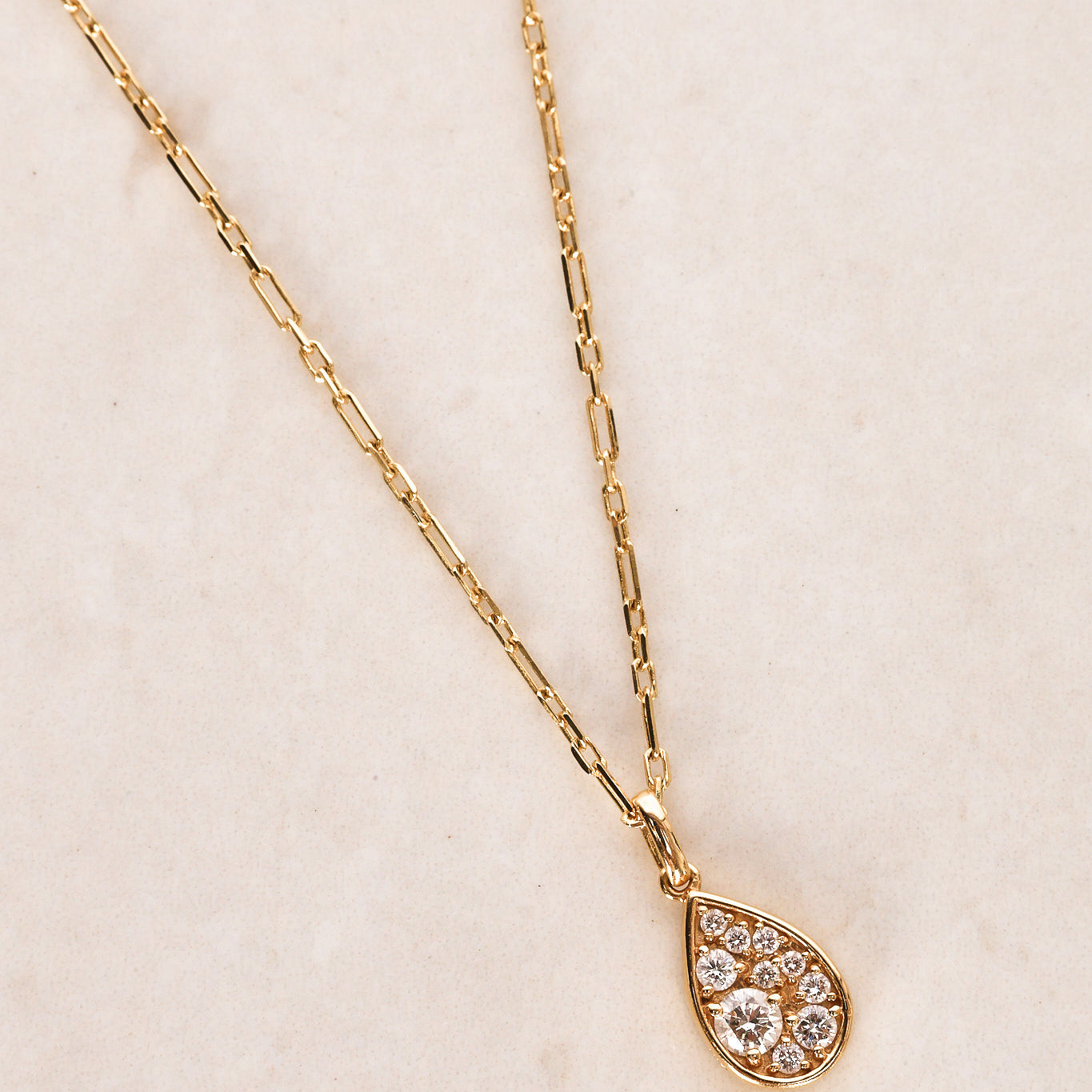 18K Yellow Gold and Diamond Drop Charm Chain Necklace