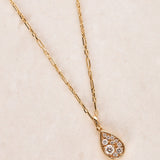 18K Yellow Gold and Diamond Drop Charm Chain Necklace