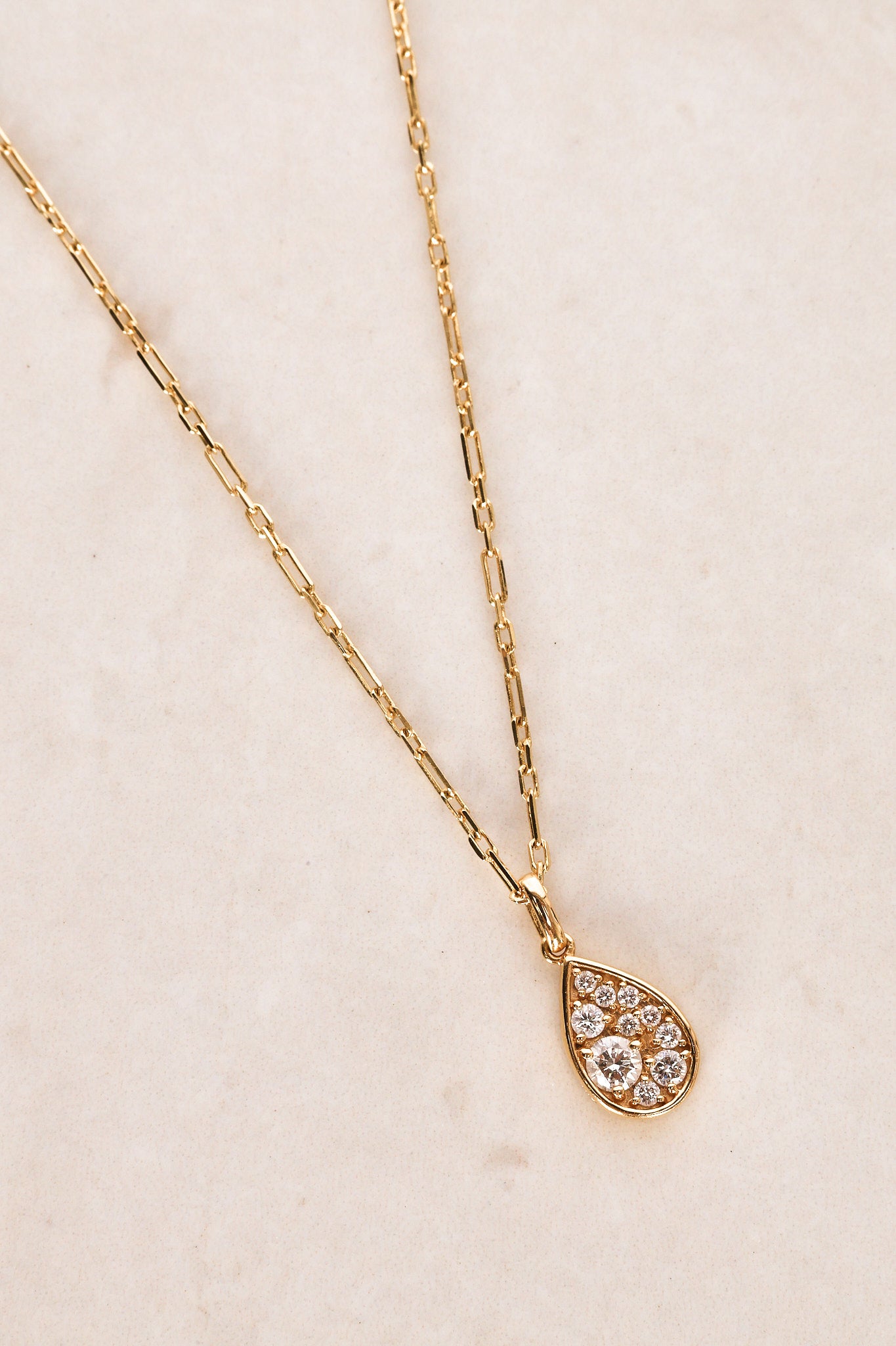 18K Yellow Gold and Diamond Drop Charm Chain Necklace