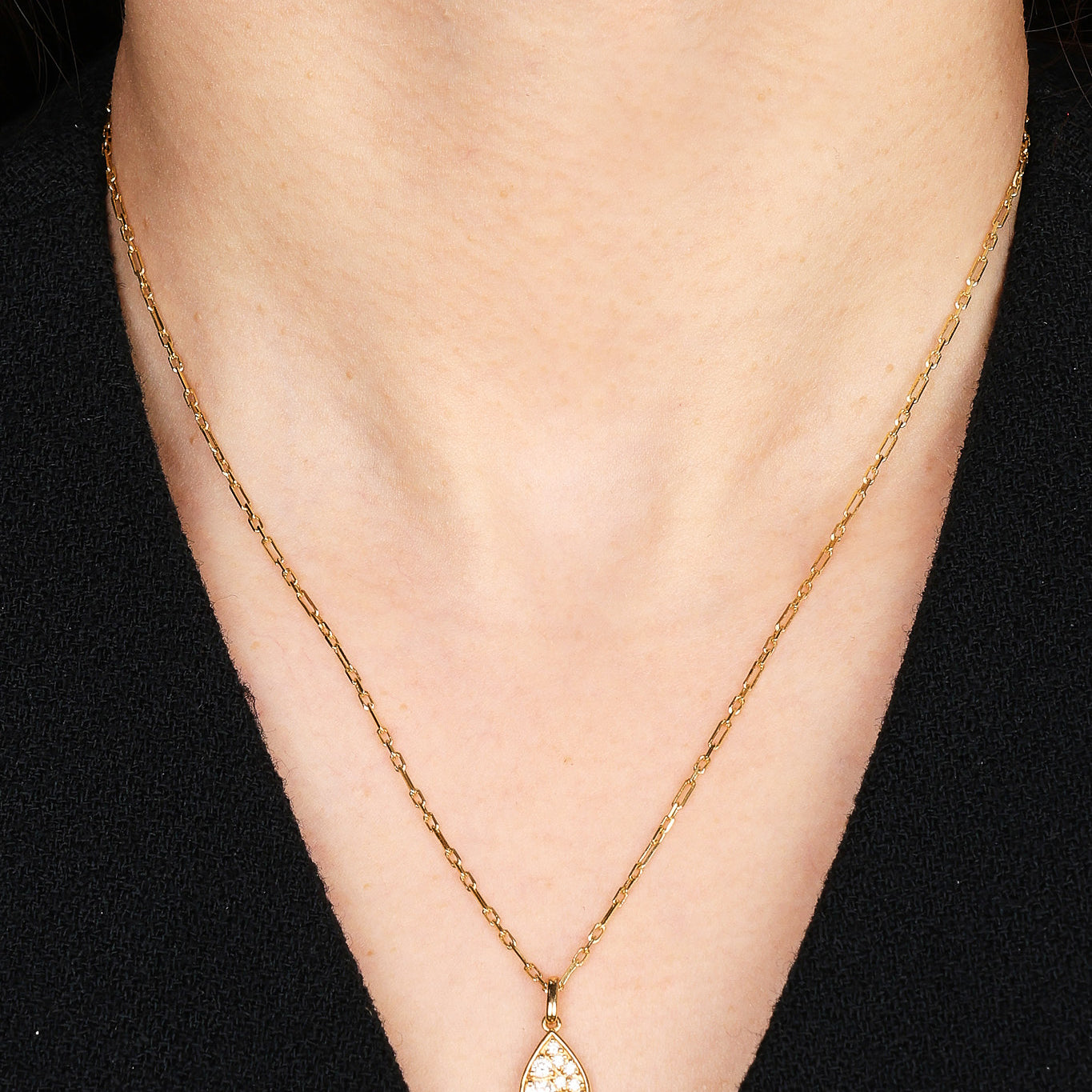 18K Yellow Gold and Diamond Drop Charm Chain Necklace