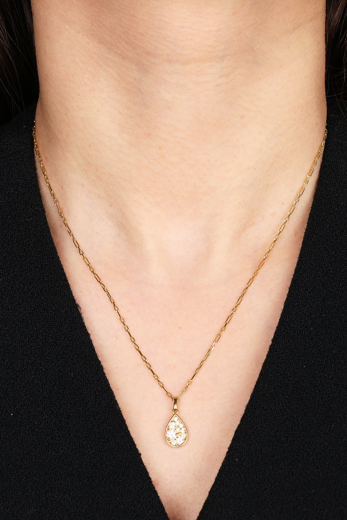 18K Yellow Gold and Diamond Drop Charm Chain Necklace