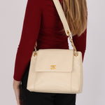 Chanel Turnlock Shoulder Bag White Caviar 24K GP