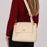 Chanel Turnlock Shoulder Bag White Caviar 24K GP