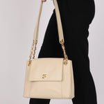 Chanel Turnlock Shoulder Bag White Caviar 24K GP