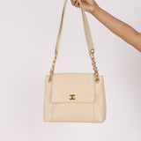 Chanel Turnlock Shoulder Bag White Caviar 24K GP