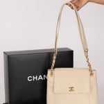 Chanel Turnlock Shoulder Bag White Caviar 24K GP